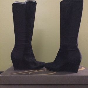 Tall black cloth & elastic tall boots